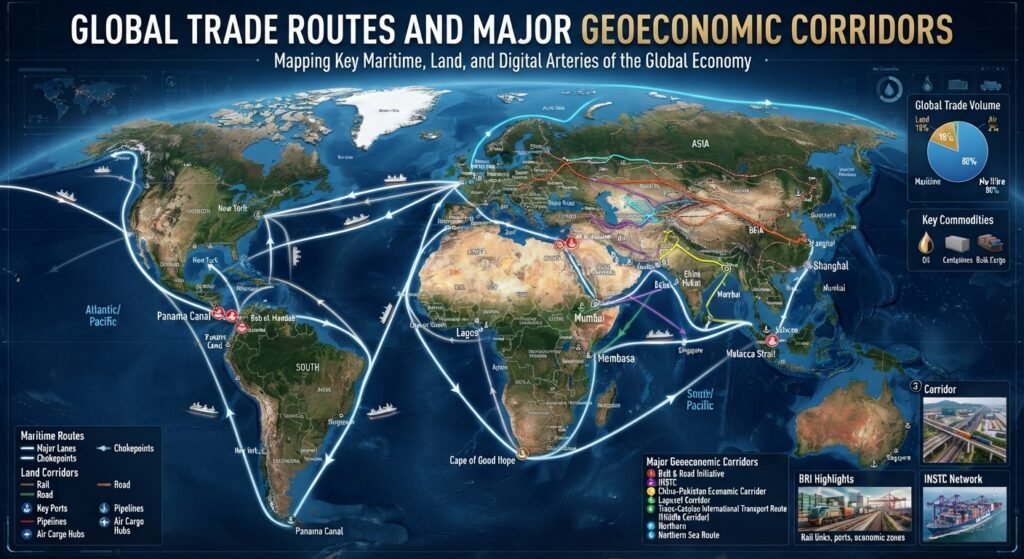 Global trade routes and major geoeconomic corridors
